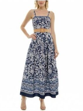 Taylor Navy and White Floral Maxi Dress